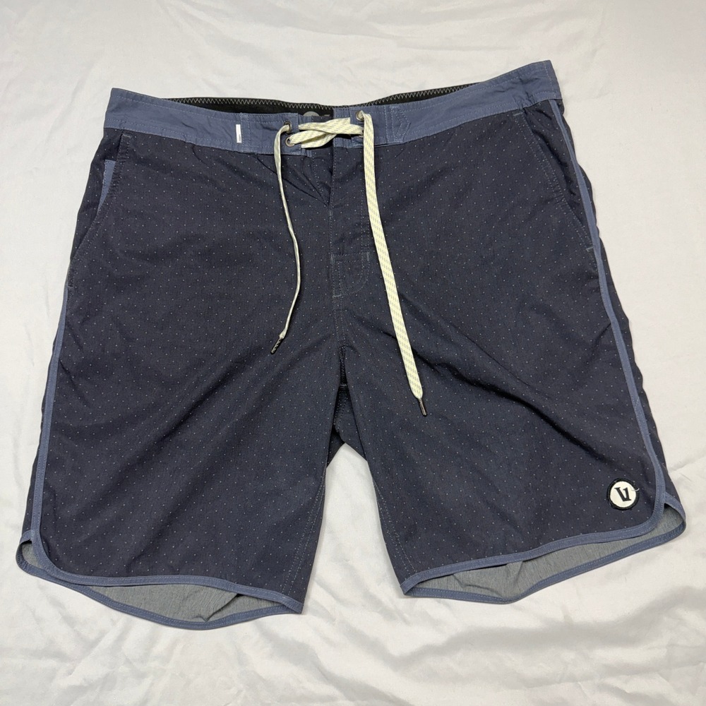 Vuori Men Size 32 Navy Blue Board Shorts V Cycled Performance 4 Way Stretch Swim